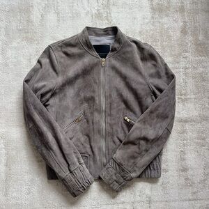 Club Monaco Olive Brown Suede Bomber Jacket